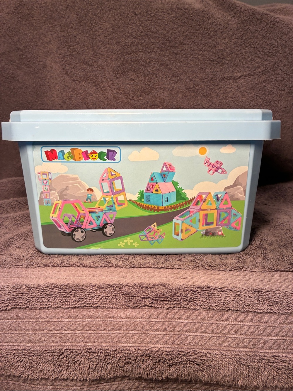 Magnetic Building Set with Light Blue Carry Case - Pastel Multicolor
